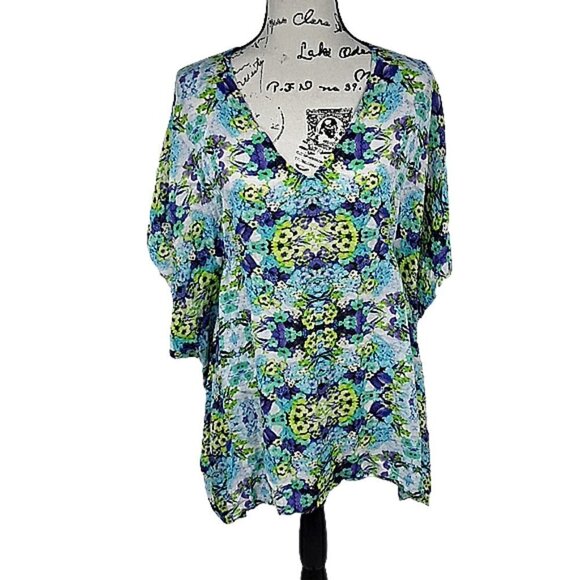Michael Kors Swim Cover Up Turquoise Floral Beach Swim Vacation Womens Size XS - Picture 1 of 7